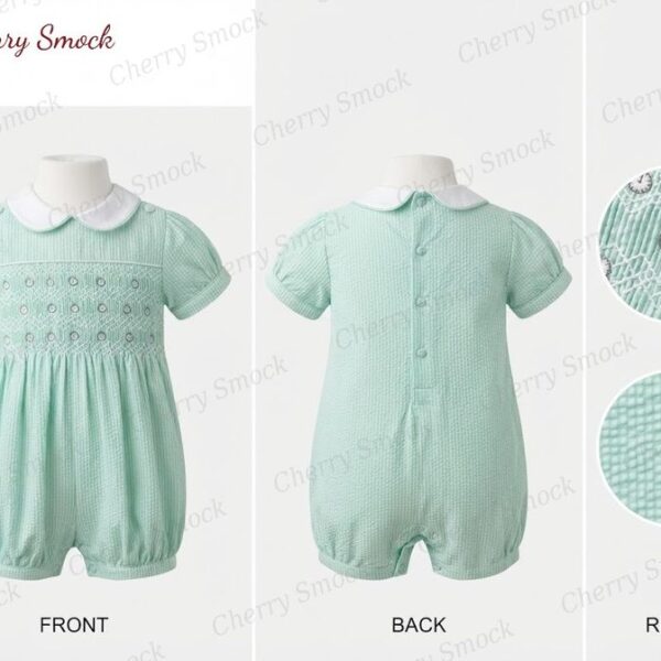 Cherrysmock New Year Boys Hand-Smocked Romper Set – UK Heritage Collection #B03 (CS-UK2-NEWYEAR-B03)