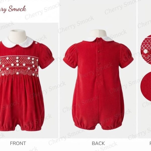 Cherrysmock New Year Boys Hand-Smocked Romper Set – UK Heritage Collection #B04 (CS-UK2-NEWYEAR-B04)