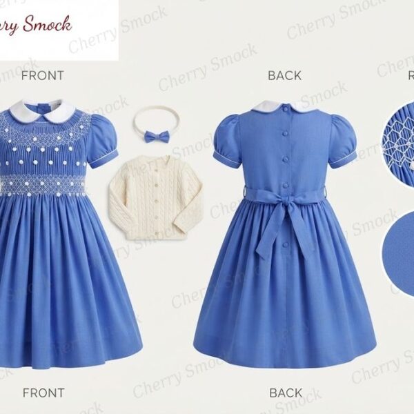 Cherrysmock New Year Girls Hand-Smocked Dress – UK Heritage Collection #G10 (CS-UK2-NEWYEAR-G10)