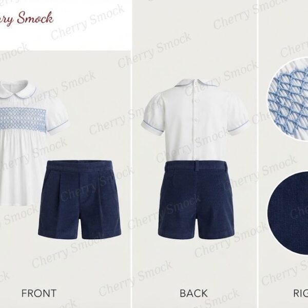 Cherrysmock Spring Boys Hand-Smocked Romper Set – UK Heritage Collection #B02 (CS-UK2-SPRING-B02)