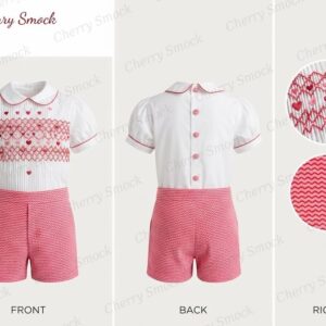 Cherrysmock Valentine’s Day Boys Hand-Smocked Romper Set – UK Heritage Collection #B02 (CS-UK2-VALENTINE-B02)