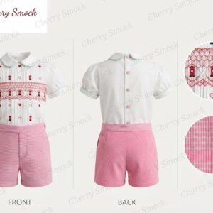 Cherrysmock Valentine’s Day Boys Hand-Smocked Romper Set – UK Heritage Collection #B03 (CS-UK2-VALENTINE-B03)