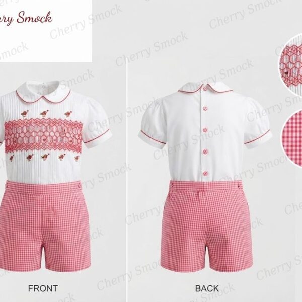 Cherrysmock Valentine’s Day Boys Hand-Smocked Romper Set – UK Heritage Collection #B05 (CS-UK2-VALENTINE-B05)