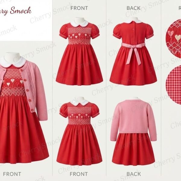 Cherrysmock Valentine’s Day Girls Hand-Smocked Dress – UK Heritage Collection #G07 (CS-UK2-VALENTINE-G07)