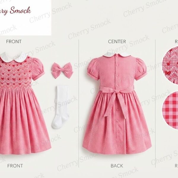 Cherrysmock Valentine’s Day Girls Hand-Smocked Dress – UK Heritage Collection #G08 (CS-UK2-VALENTINE-G08)