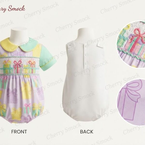 Cherrysmock Birthday Boys Hand-Smocked Romper Set – US Collection #B02 (CS-US-BDAY-B02)