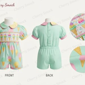 Cherrysmock Birthday Boys Hand-Smocked Romper Set – US Collection #B04 (CS-US-BDAY-B04)