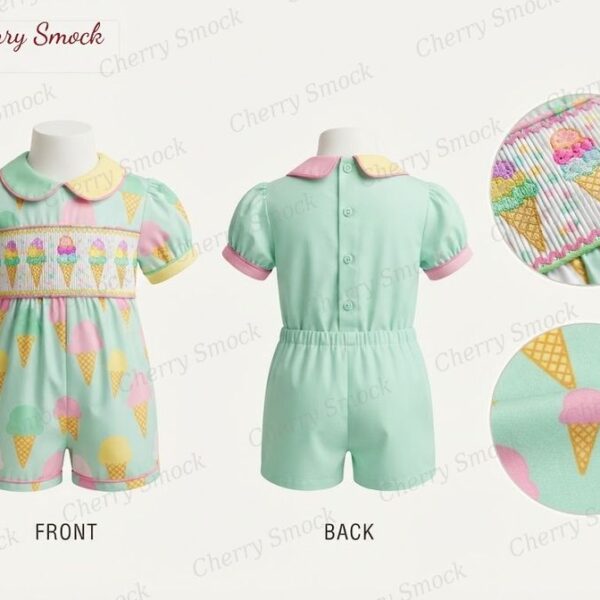 Cherrysmock Birthday Boys Hand-Smocked Romper Set – US Collection #B04 (CS-US-BDAY-B04)
