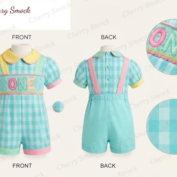 Cherrysmock Birthday Boys Hand-Smocked Romper Set – US Collection #B05 (CS-US-BDAY-B05)