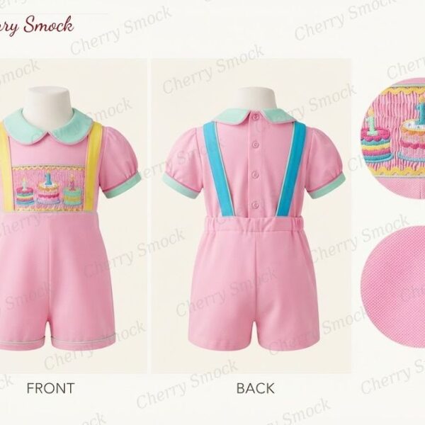 Cherrysmock Birthday Boys Hand-Smocked Romper Set – US Collection #B06 (CS-US-BDAY-B06)
