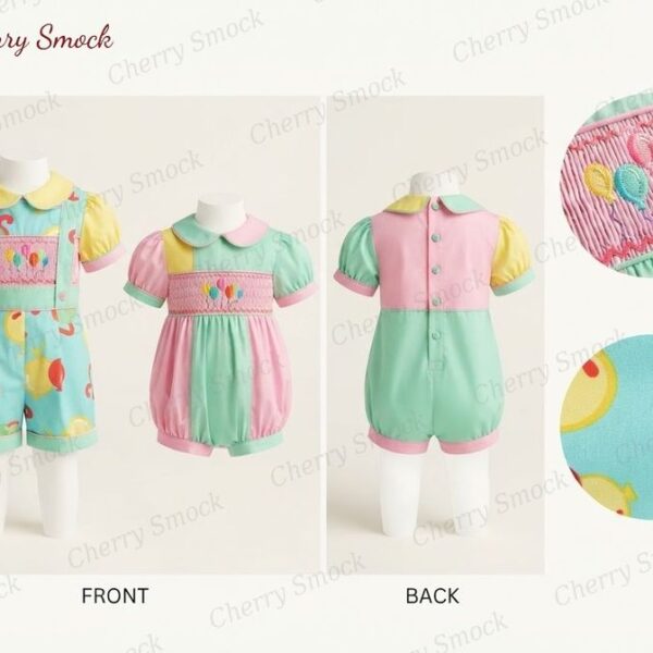 Cherrysmock Birthday Boys Hand-Smocked Romper Set – US Collection #B07 (CS-US-BDAY-B07)