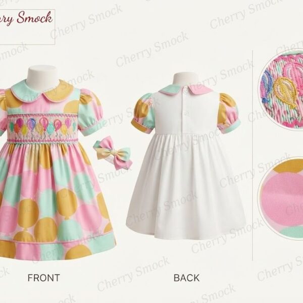 Cherrysmock Birthday Girls Hand-Smocked Dress – US Collection #G02 (CS-US-BDAY-G02)