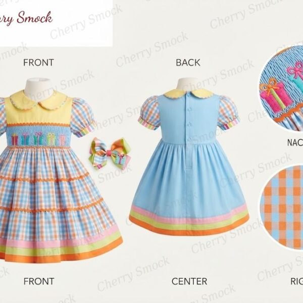 Cherrysmock Birthday Girls Hand-Smocked Dress – US Collection #G05 (CS-US-BDAY-G05)