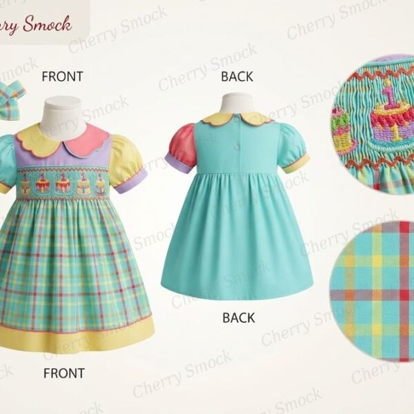 Cherrysmock Birthday Girls Hand-Smocked Dress – US Collection #G09 (CS-US-BDAY-G09)
