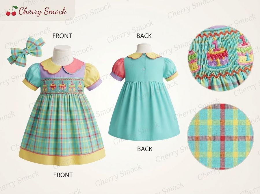 Cherrysmock Birthday Girls Hand-Smocked Dress – US Collection #G09 (CS-US-BDAY-G09)
