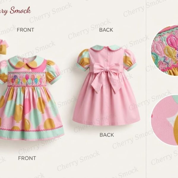 Cherrysmock Birthday Girls Hand-Smocked Dress – US Collection #G10 (CS-US-BDAY-G10)