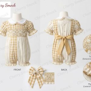 Cherrysmock Christening & Baptism Boys Hand-Smocked Romper Set – US Collection #B01 (CS-US-CHRISTENING-B01)