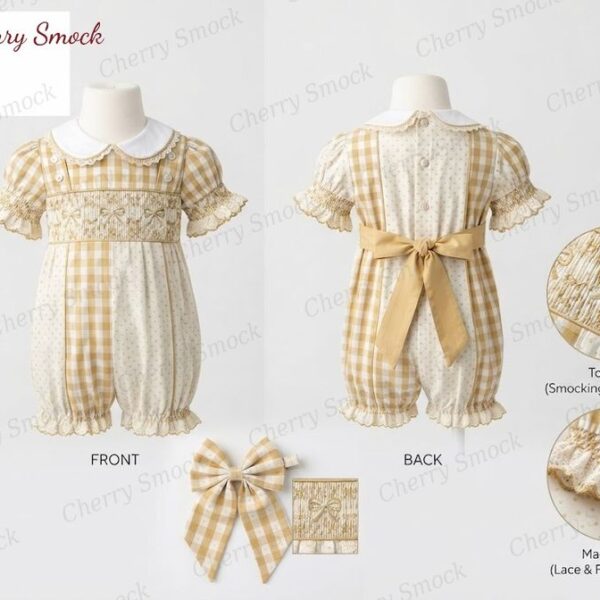 Cherrysmock Christening & Baptism Boys Hand-Smocked Romper Set – US Collection #B01 (CS-US-CHRISTENING-B01)