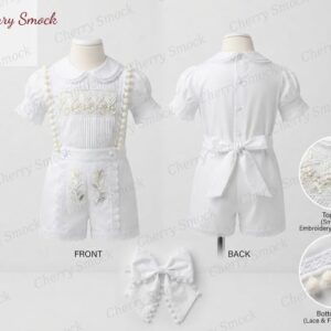 Cherrysmock Christening & Baptism Boys Hand-Smocked Romper Set – US Collection #B04 (CS-US-CHRISTENING-B04)