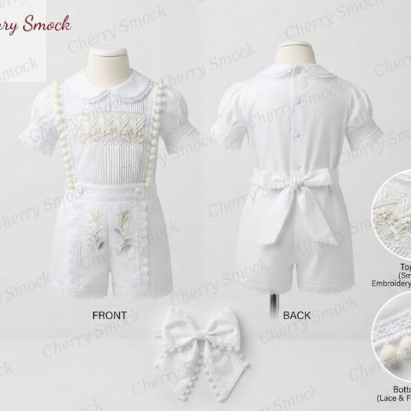 Cherrysmock Christening & Baptism Boys Hand-Smocked Romper Set – US Collection #B04 (CS-US-CHRISTENING-B04)