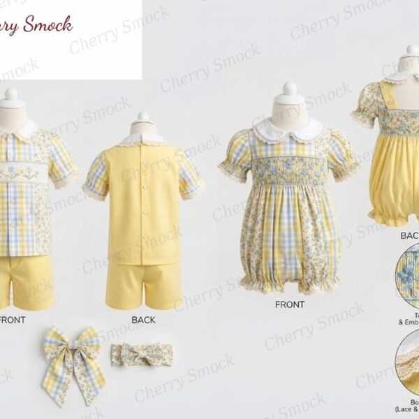 Cherrysmock Christening & Baptism Boys Hand-Smocked Romper Set – US Collection #B06 (CS-US-CHRISTENING-B06)