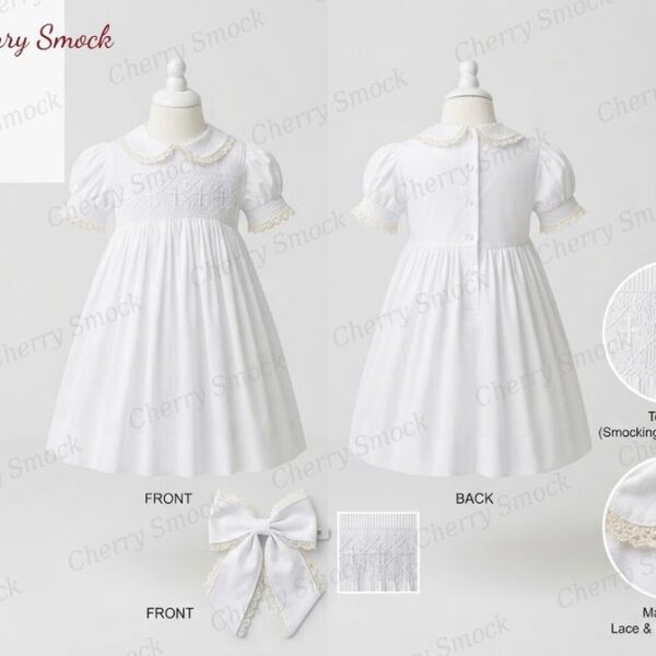 Cherrysmock Christening & Baptism Girls Hand-Smocked Dress – US Collection #G01 (CS-US-CHRISTENING-G01)