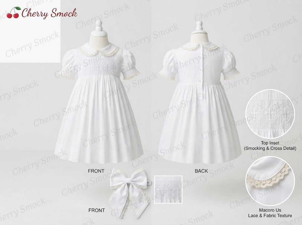 US Christening Hand-Smocked Heirloom Gown Style G01
