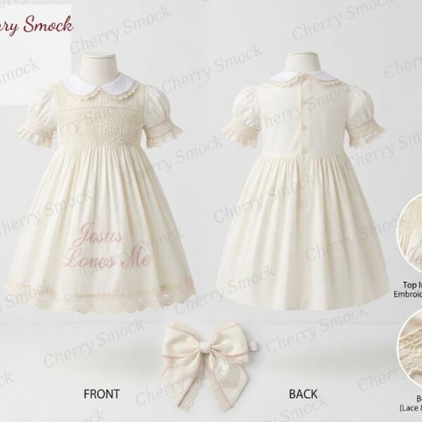 Cherrysmock Christening & Baptism Girls Hand-Smocked Dress – US Collection #G02 (CS-US-CHRISTENING-G02)