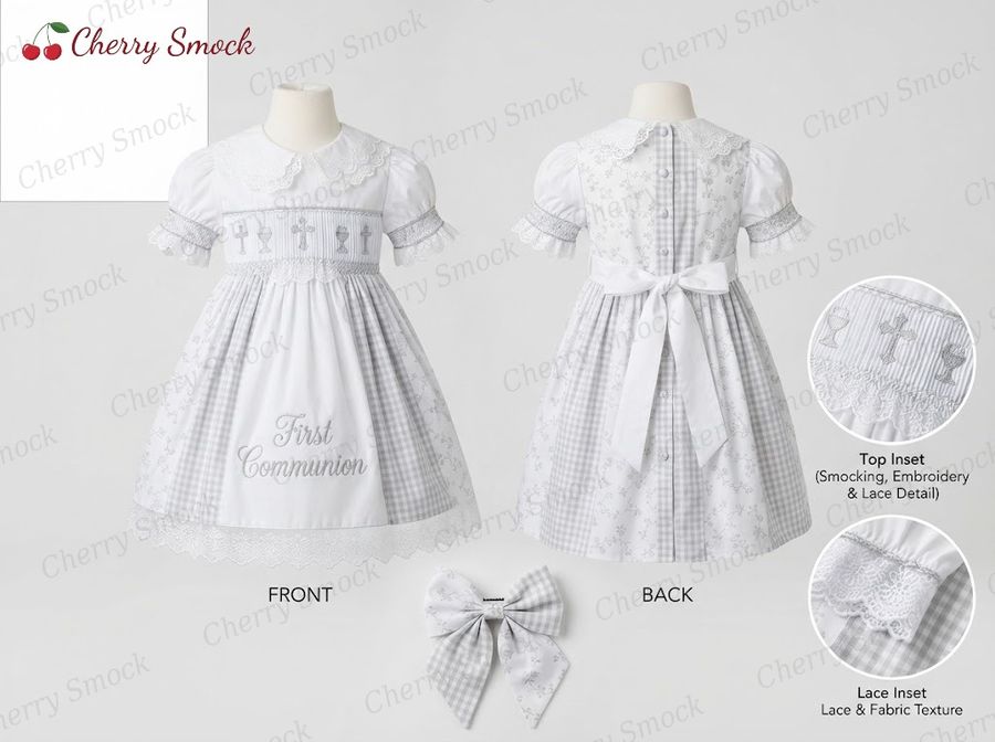 Cherrysmock Christening & Baptism Girls Hand-Smocked Dress – US Collection #G05 (CS-US-CHRISTENING-G05)
