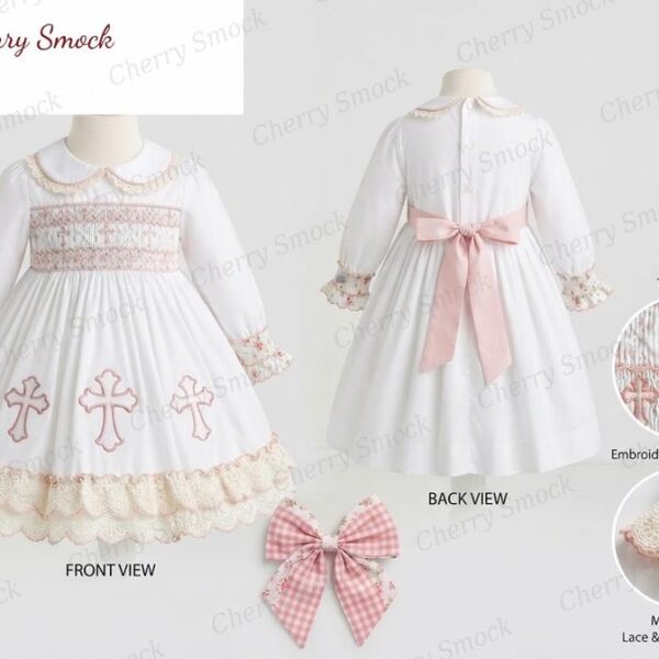 Cherrysmock Christening & Baptism Girls Hand-Smocked Dress – US Collection #G06 (CS-US-CHRISTENING-G06)