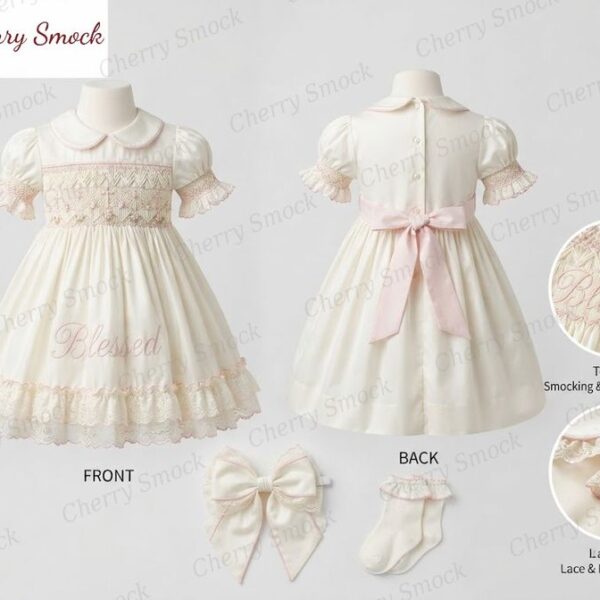 Cherrysmock Christening & Baptism Girls Hand-Smocked Dress – US Collection #G08 (CS-US-CHRISTENING-G08)