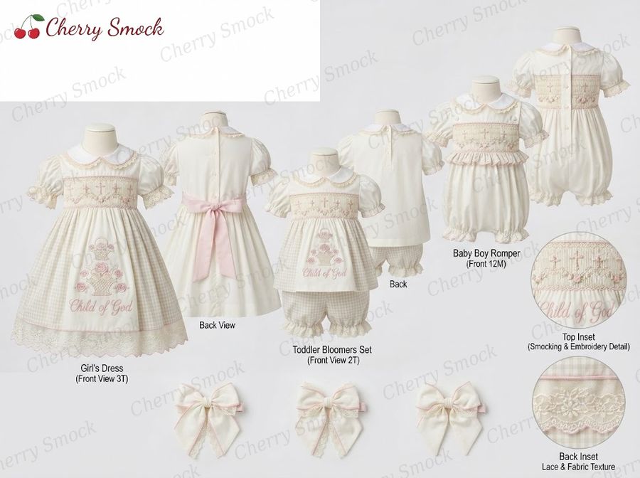 Cherrysmock Christening & Baptism Girls Hand-Smocked Dress – US Collection #G14 (CS-US-CHRISTENING-G14)
