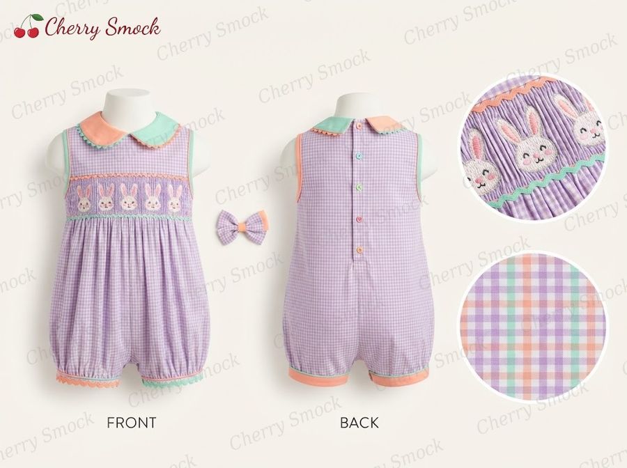 Cherrysmock Easter Boys Hand-Smocked Romper Set – US Collection #B02 (CS-US-EASTER-B02)