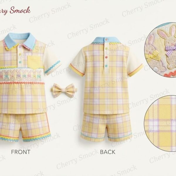 Cherrysmock Easter Boys Hand-Smocked Romper Set – US Collection #B06 (CS-US-EASTER-B06)