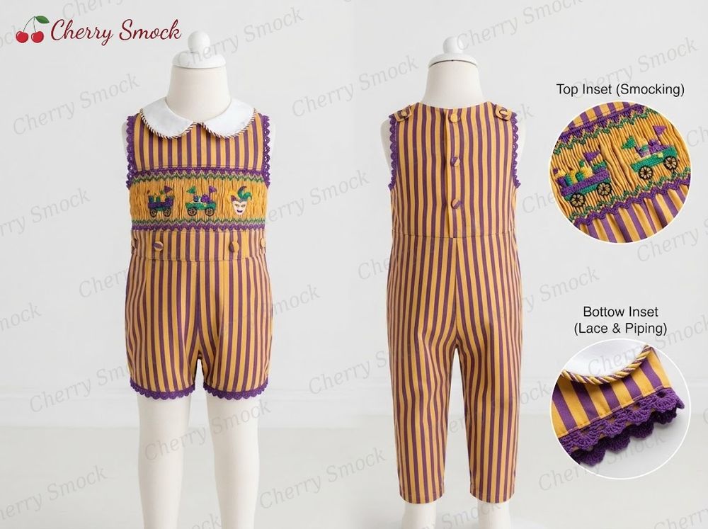 Mardi Gras Hand-Smocked Boys Romper Style B01