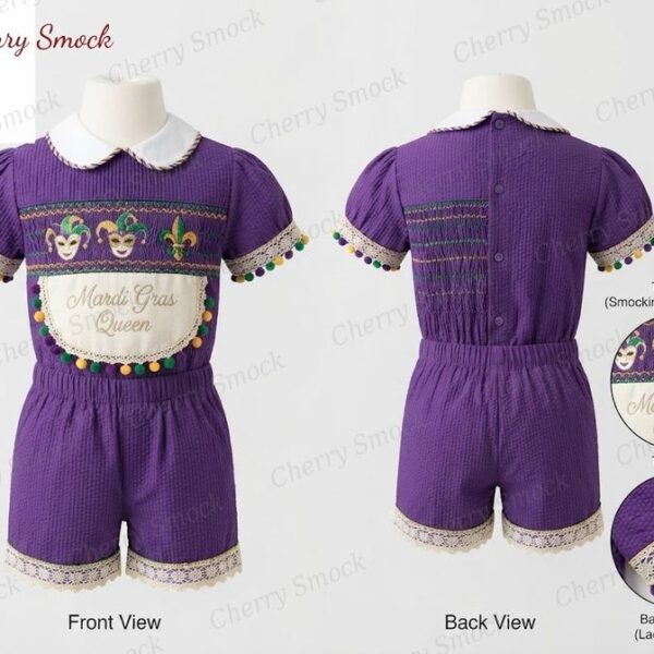 Cherrysmock Mardi Gras Boys Hand-Smocked Romper Set – US Collection #B02 (CS-US-MARDIGRAS-B02)