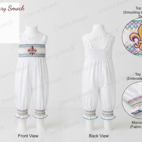 Cherrysmock Mardi Gras Boys Hand-Smocked Romper Set – US Collection #B03 (CS-US-MARDIGRAS-B03)