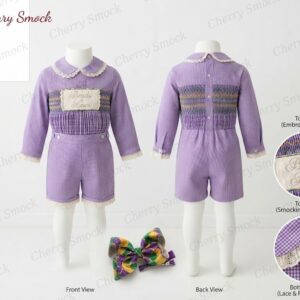 Cherrysmock Mardi Gras Boys Hand-Smocked Romper Set – US Collection #B05 (CS-US-MARDIGRAS-B05)