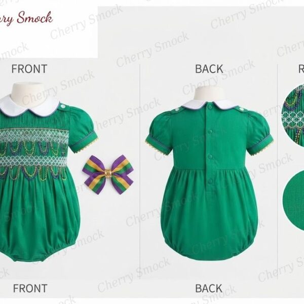 Cherrysmock Mardi Gras Girls Hand-Smocked Dress – US Collection #G03 (CS-US-MARDIGRAS-G03)