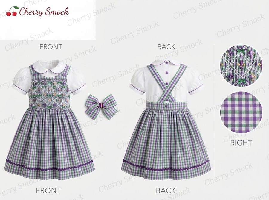 Cherrysmock Mardi Gras Girls Hand-Smocked Dress – US Collection #G05 (CS-US-MARDIGRAS-G05)