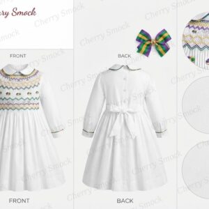 Cherrysmock Mardi Gras Girls Hand-Smocked Dress – US Collection #G06 (CS-US-MARDIGRAS-G06)