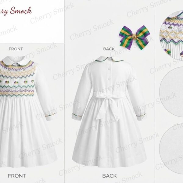 Cherrysmock Mardi Gras Girls Hand-Smocked Dress – US Collection #G06 (CS-US-MARDIGRAS-G06)