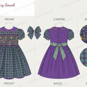Cherrysmock Mardi Gras Girls Hand-Smocked Dress – US Collection #G07 (CS-US-MARDIGRAS-G07)