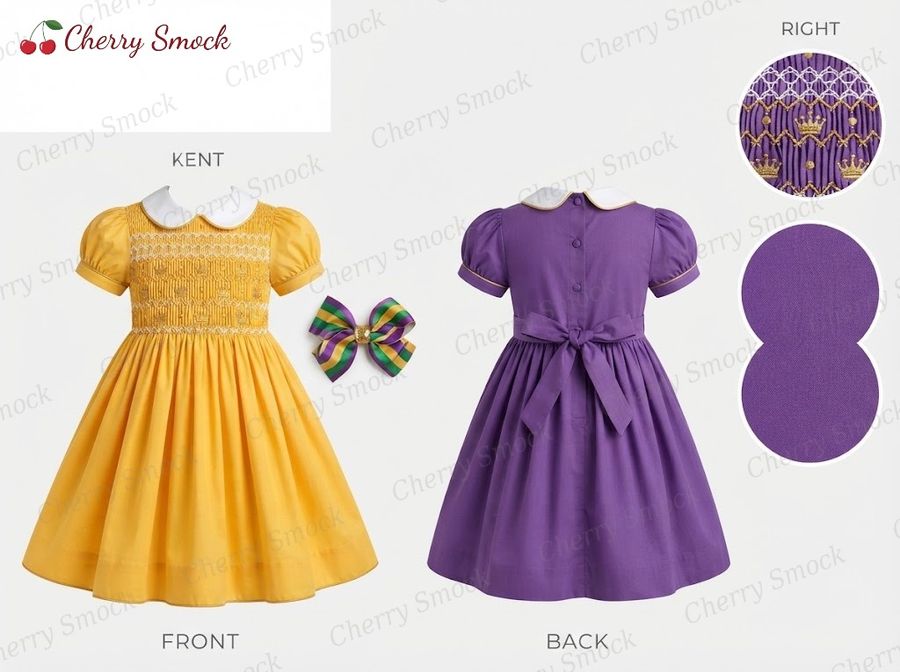 Cherrysmock Mardi Gras Girls Hand-Smocked Dress – US Collection #G10 (CS-US-MARDIGRAS-G10)