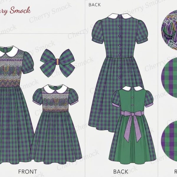 Cherrysmock Mardi Gras Girls Hand-Smocked Dress – US Collection #G11 (CS-US-MARDIGRAS-G11)