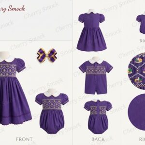 Cherrysmock Mardi Gras Girls Hand-Smocked Dress – US Collection #G14 (CS-US-MARDIGRAS-G14)