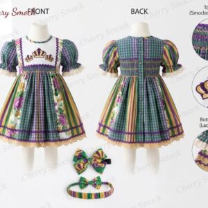 Cherrysmock Mardi Gras Girls Hand-Smocked Dress – US Collection #G15 (CS-US-MARDIGRAS-G15)