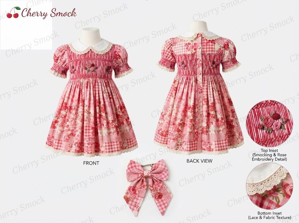 Bullion Rose Garland Hand-Smocked Dress Style G01