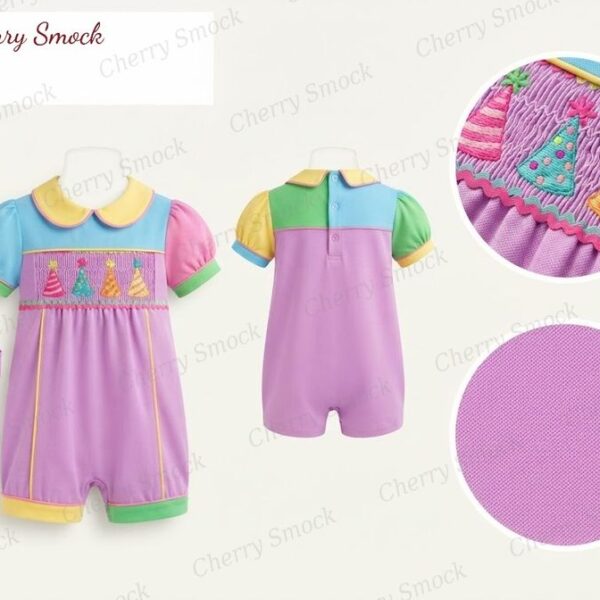 Cherrysmock New Year Boys Hand-Smocked Romper Set – US Collection #B01 (CS-US-NEWYEAR-B01)