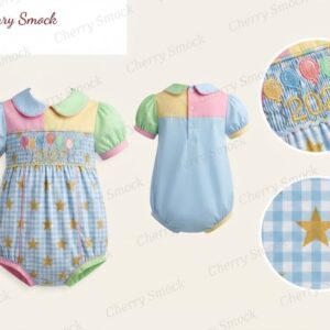 Cherrysmock New Year Boys Hand-Smocked Romper Set – US Collection #B02 (CS-US-NEWYEAR-B02)